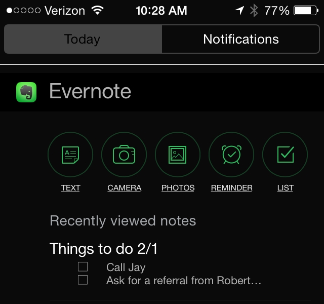 access Evernote from iPhone homescreen